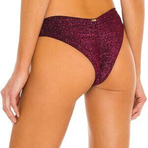 NWT Pilyq Basic Ruched Back Teeny Metallic Bikini Bottom in Garnet Sz. L